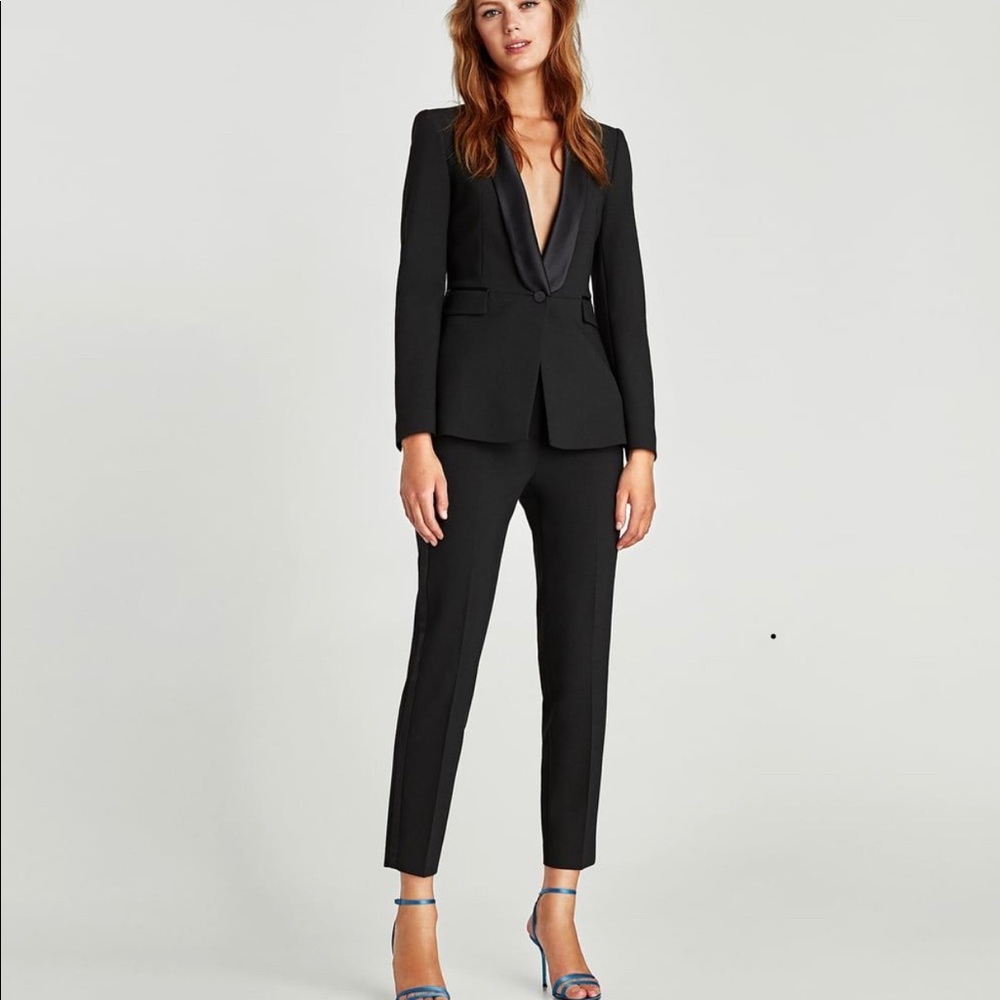 Zara black Tuxedo suit ankle pants size xs